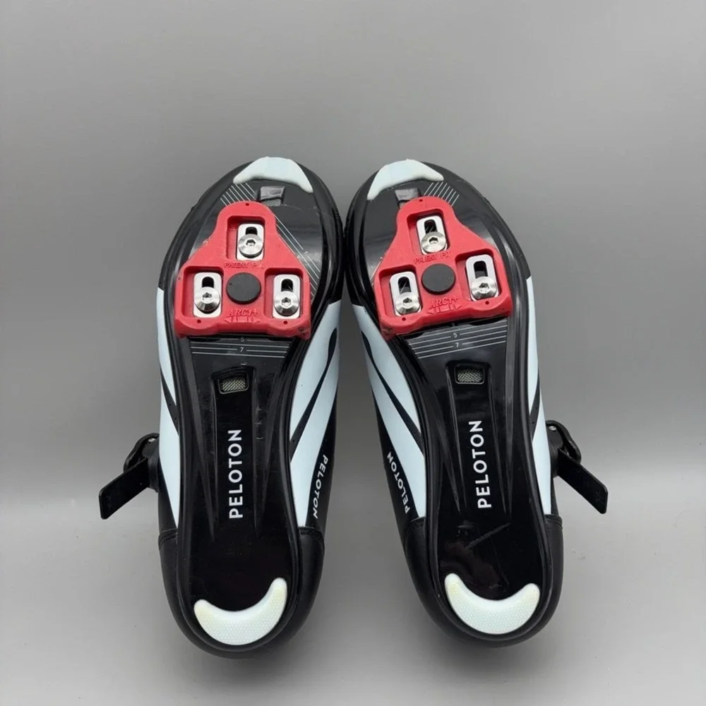 Peloton Cycling Shoes Womens 40 Black Red Hook and Loop Indoor Spin Athletic